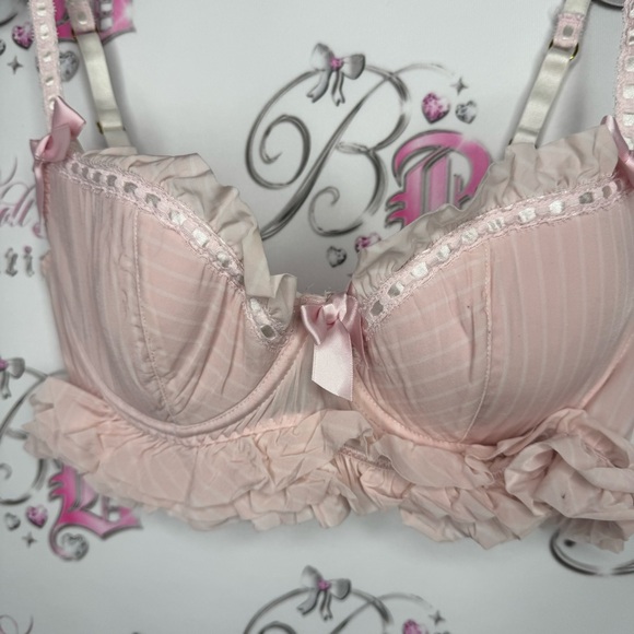 La senza bra love ruffle frilly bows ribbon 🎀 pink white striped tiered babydoll - Picture 3 of 14